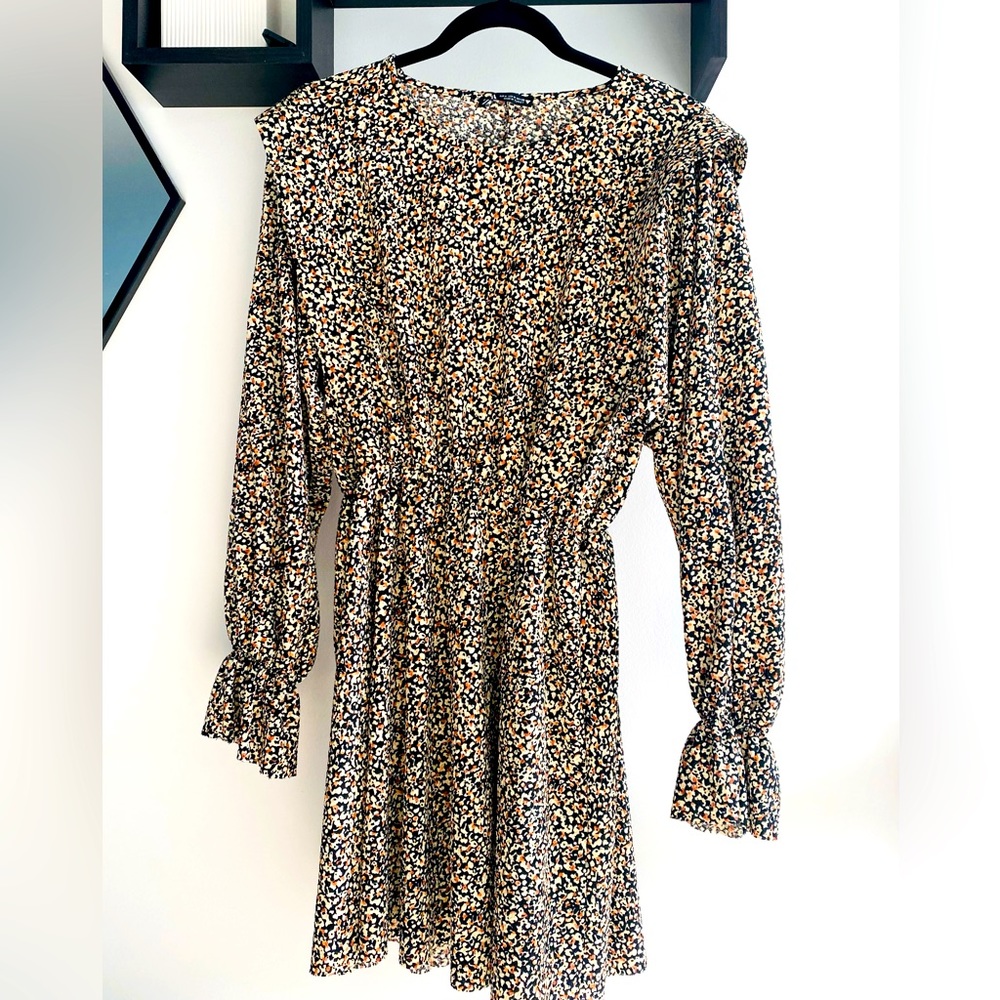 ZARA - Black, Brown & Cream Print Dress